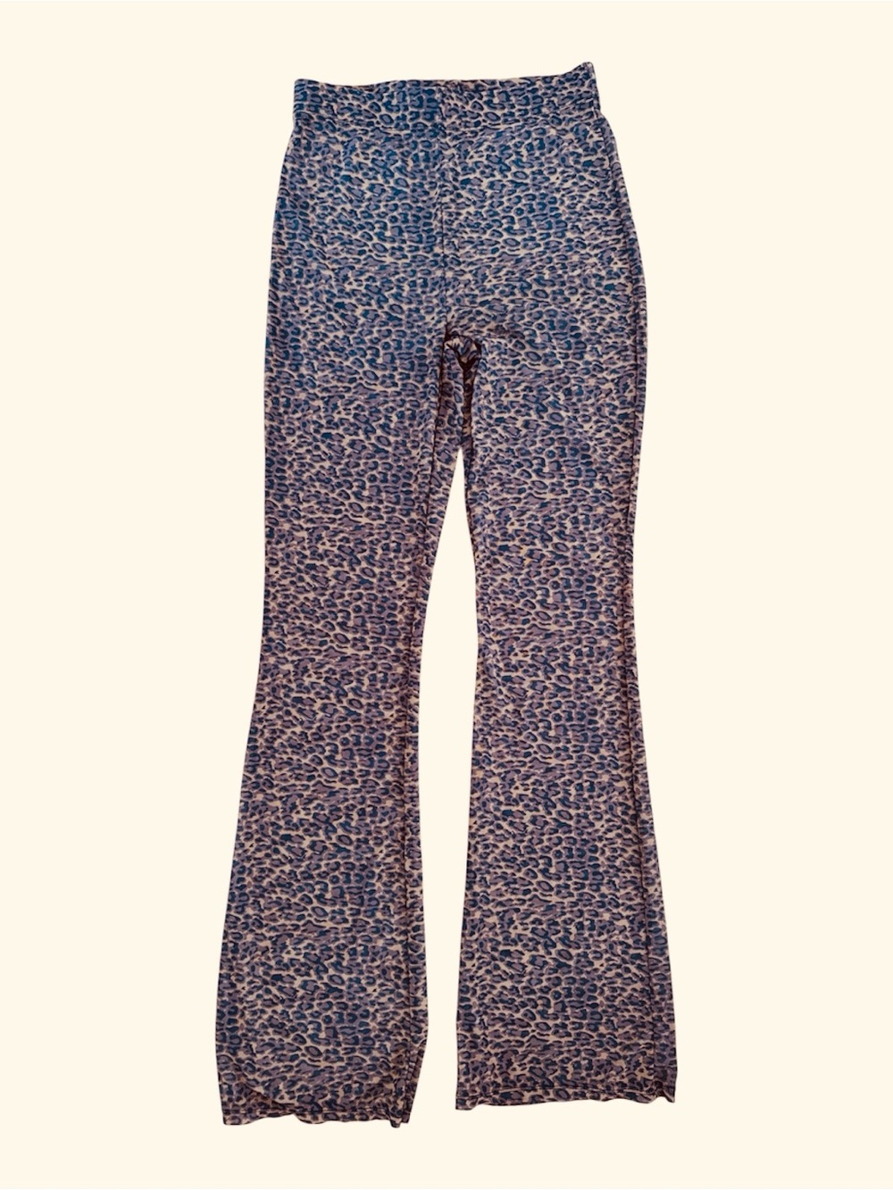 Kendall & Kylie pull on mesh, semi sheer leopard print flare pants M